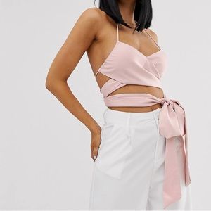 Lioness wrap front corset top in pink